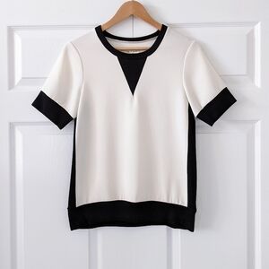 Rag & Bone Short Sleeve Off-White Top With Black Ribbed Trim XS